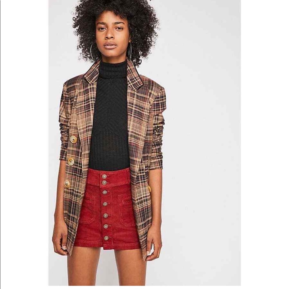 Free People Joanie Red Corduroy Button Up Front Mini Skirt Size 29 *NWT*